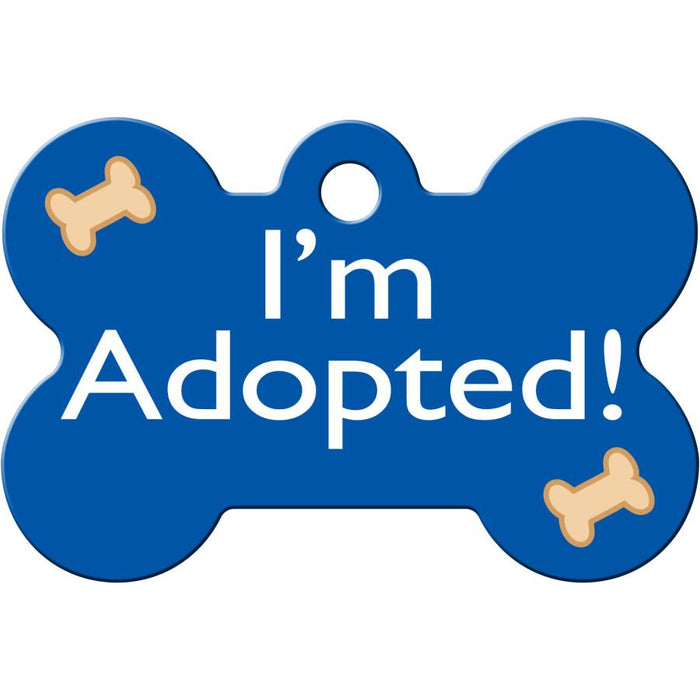 I'm Adopted Blue Pet ID Tag - Large Bone Uptown Pups