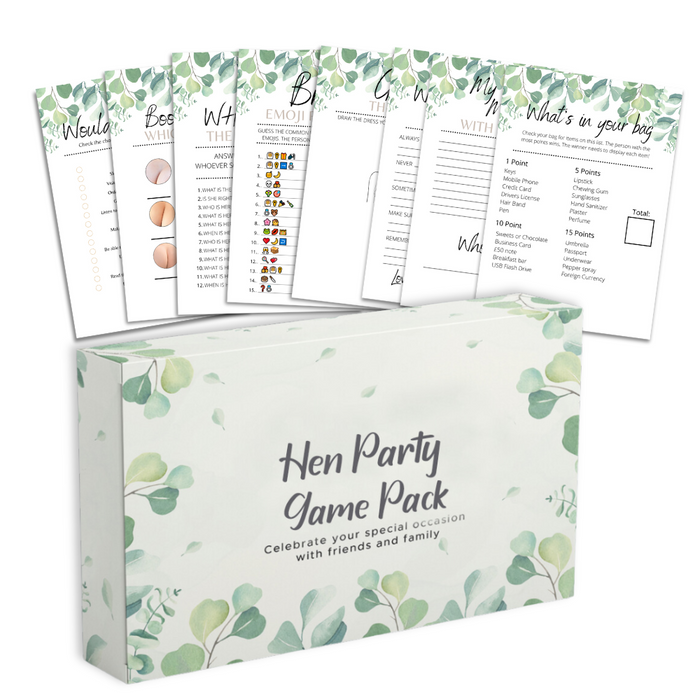 8 Hen Party Games Bundle -  80 game pack  - 10, 20, 30 or 40 Guests Pack, Fun & Laughter for Bridal Event ForeverLily