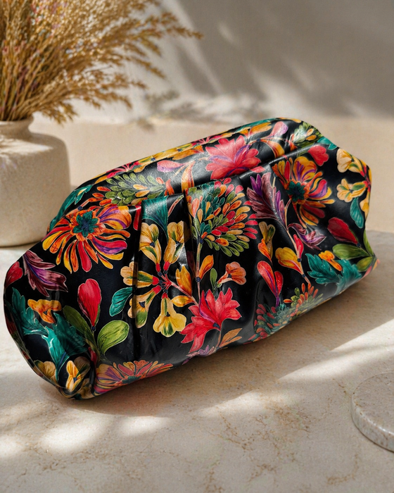 The Garden Ruche in Midnight — Hand-Beaded Luxury Clutch Bag