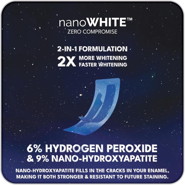 2-in-1 Teeth Whitening Strips | Hydrogen Peroxide + Enamel-Repairing Nano-Hydroxyapatite | No-Residue + Non-Slip