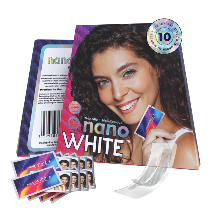 2-in-1 Teeth Whitening Strips | Hydrogen Peroxide + Enamel-Repairing Nano-Hydroxyapatite | No-Residue + Non-Slip