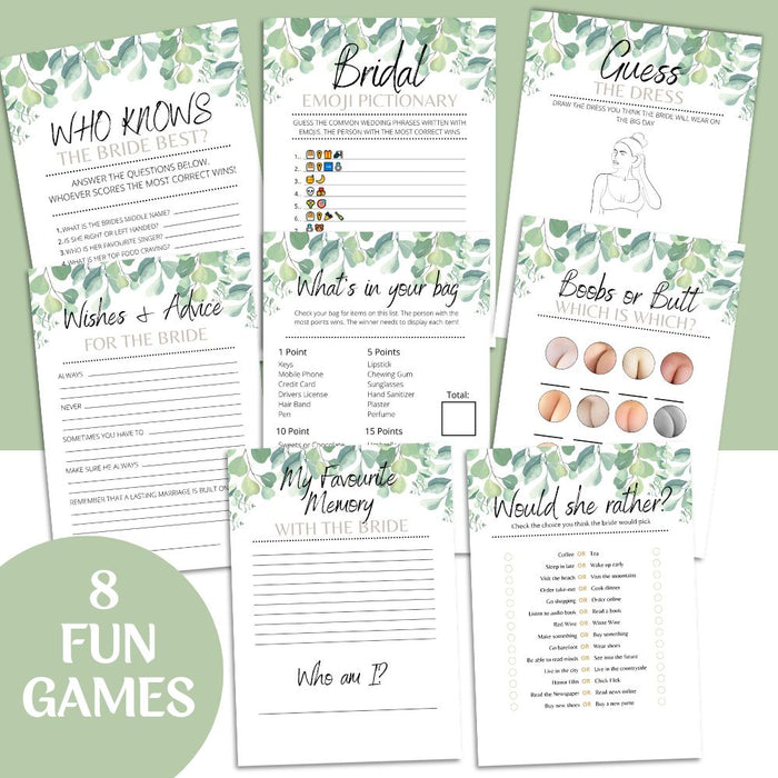 8 Hen Party Games Bundle -  80 game pack  - 10, 20, 30 or 40 Guests Pack, Fun & Laughter for Bridal Event ForeverLily