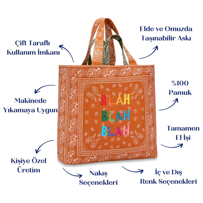 LEO Quilted Turuncu Maxi Tote Çanta - BLAH BLAH BLAH