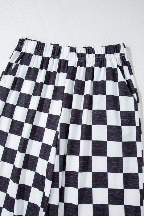 Green Checkered Print High Waist Wide Leg Pants