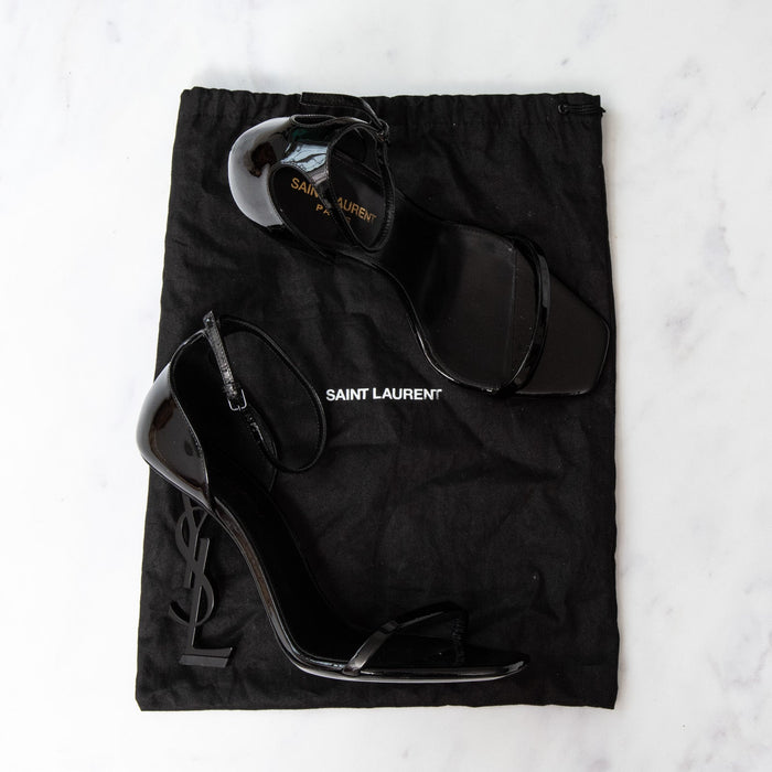 YSL Opyum 110 Black Patent Logo Heels