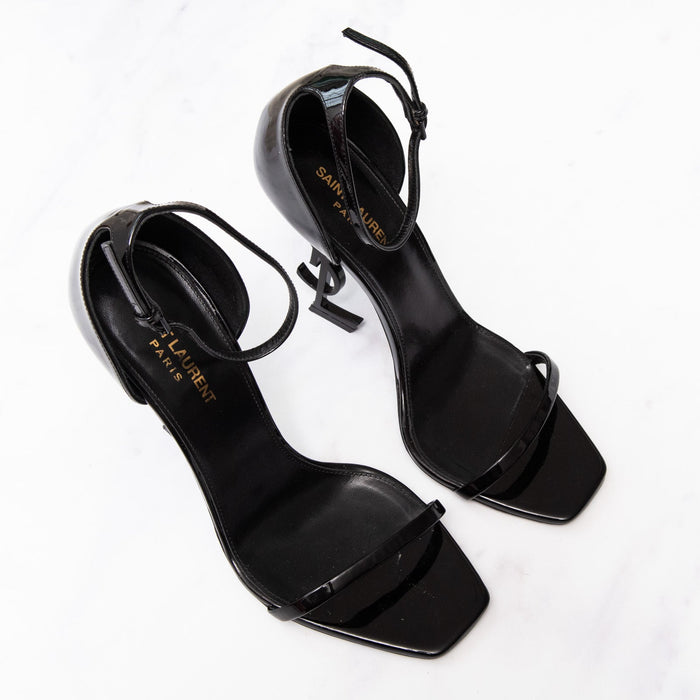 YSL Opyum 110 Black Patent Logo Heels