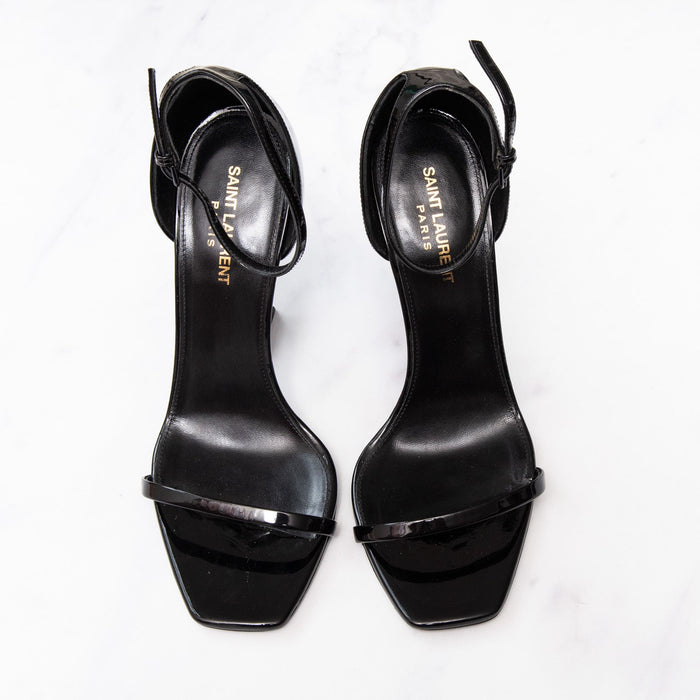YSL Opyum 110 Black Patent Logo Heels