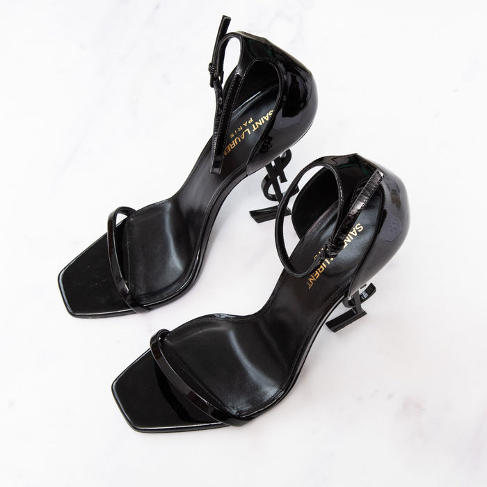 YSL Opyum 110 Black Patent Logo Heels