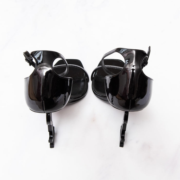 YSL Opyum 110 Black Patent Logo Heels