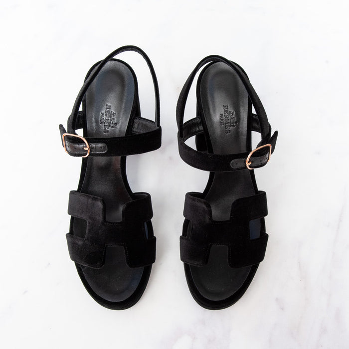 Hermès Jazz 90 Black Velvet Sandals