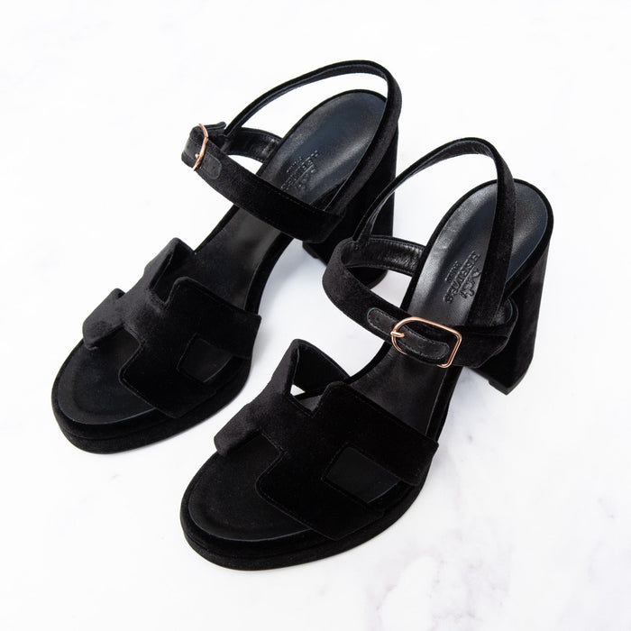Hermès Jazz 90 Black Velvet Sandals