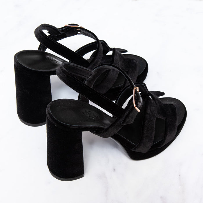Hermès Jazz 90 Black Velvet Sandals