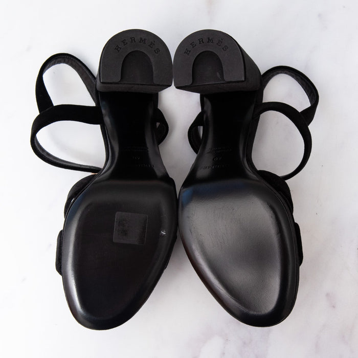 Hermès Jazz 90 Black Velvet Sandals