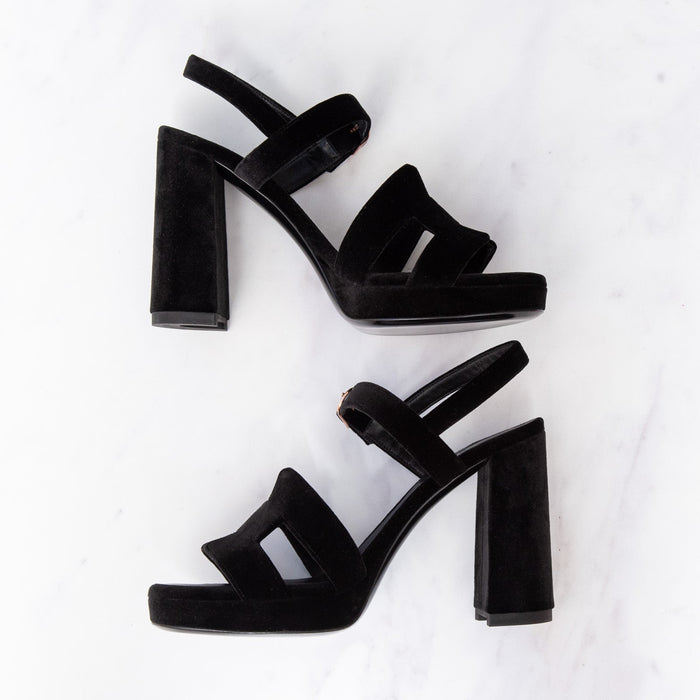 Hermès Jazz 90 Black Velvet Sandals