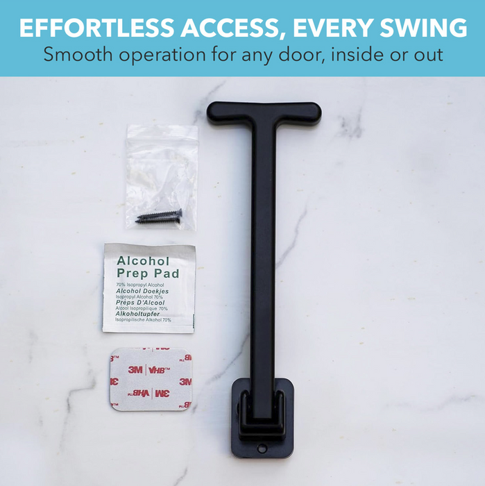T-Pull Manual Door Closer for Wheelchair Users - Canadian Made Accessibility Aid - Swivel Design for Interior/Exterior Doors (Black ABS)