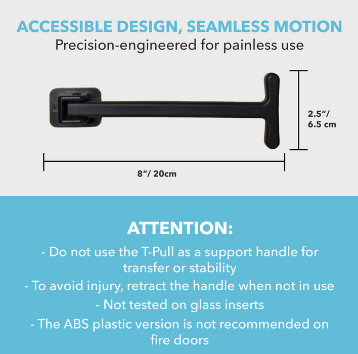 T-Pull Manual Door Closer for Wheelchair Users - Canadian Made Accessibility Aid - Swivel Design for Interior/Exterior Doors (Black ABS)