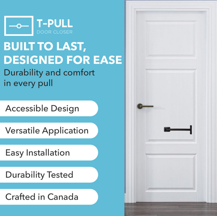 T-Pull Manual Door Closer for Wheelchair Users - Canadian Made Accessibility Aid - Swivel Design for Interior/Exterior Doors (Black ABS)