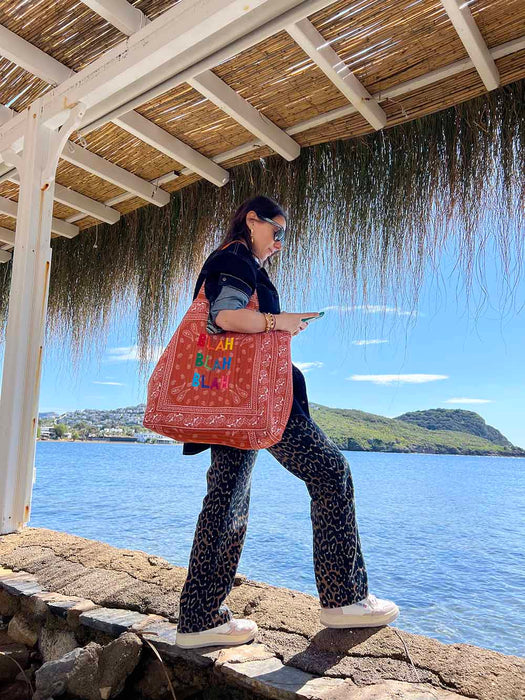 LEO Quilted Turuncu Maxi Tote Çanta - BLAH BLAH BLAH